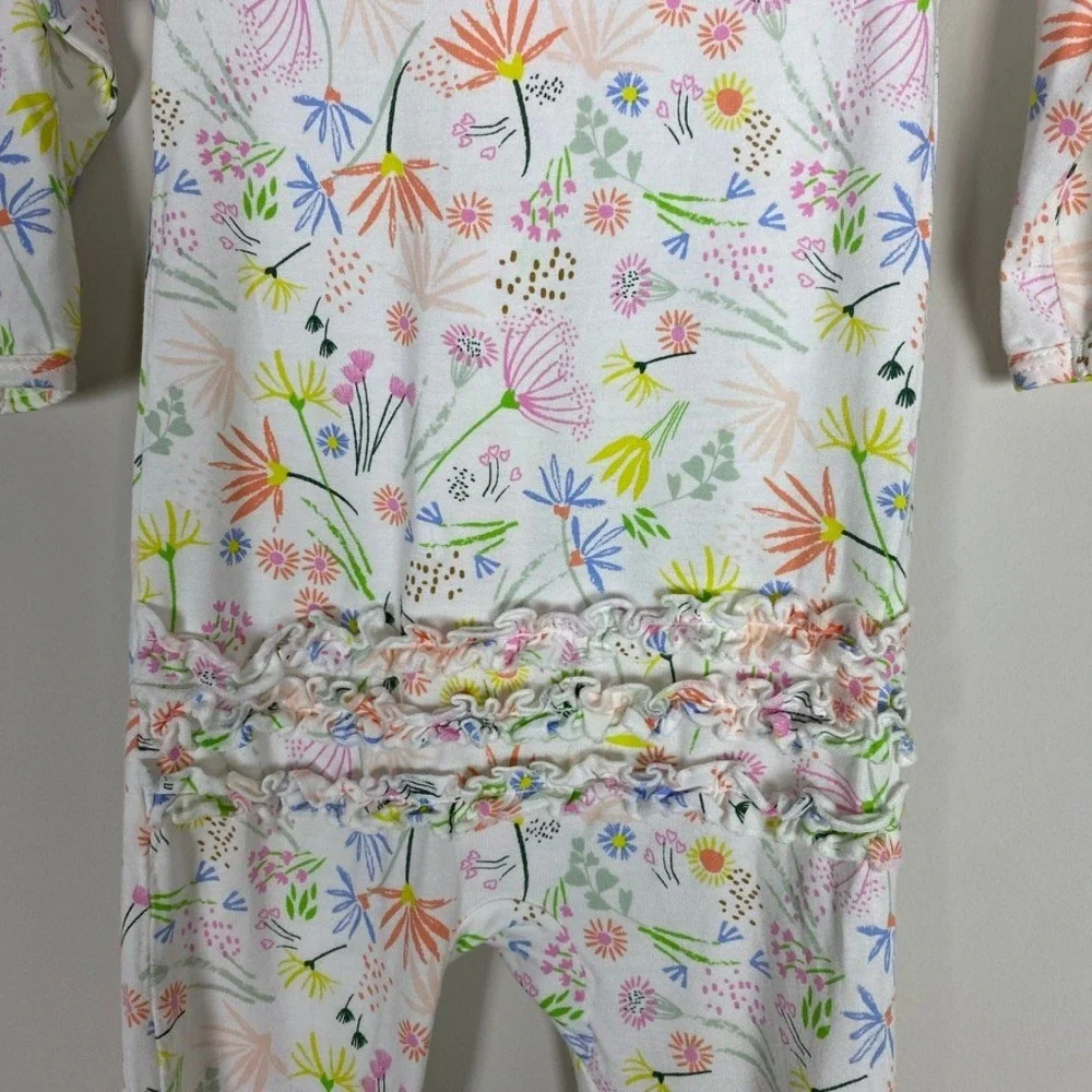 Magnetic Me Wildflower Ruffle Footie Sleeper Kids 3-6M White Floral Magnetic